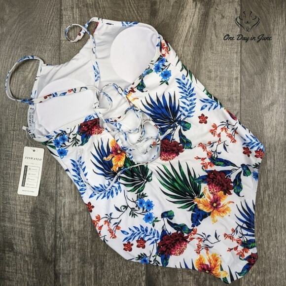 Finwanlo Criss Cross Lace Up One Piece Swimsuit Size XL - Picture 4 of 4